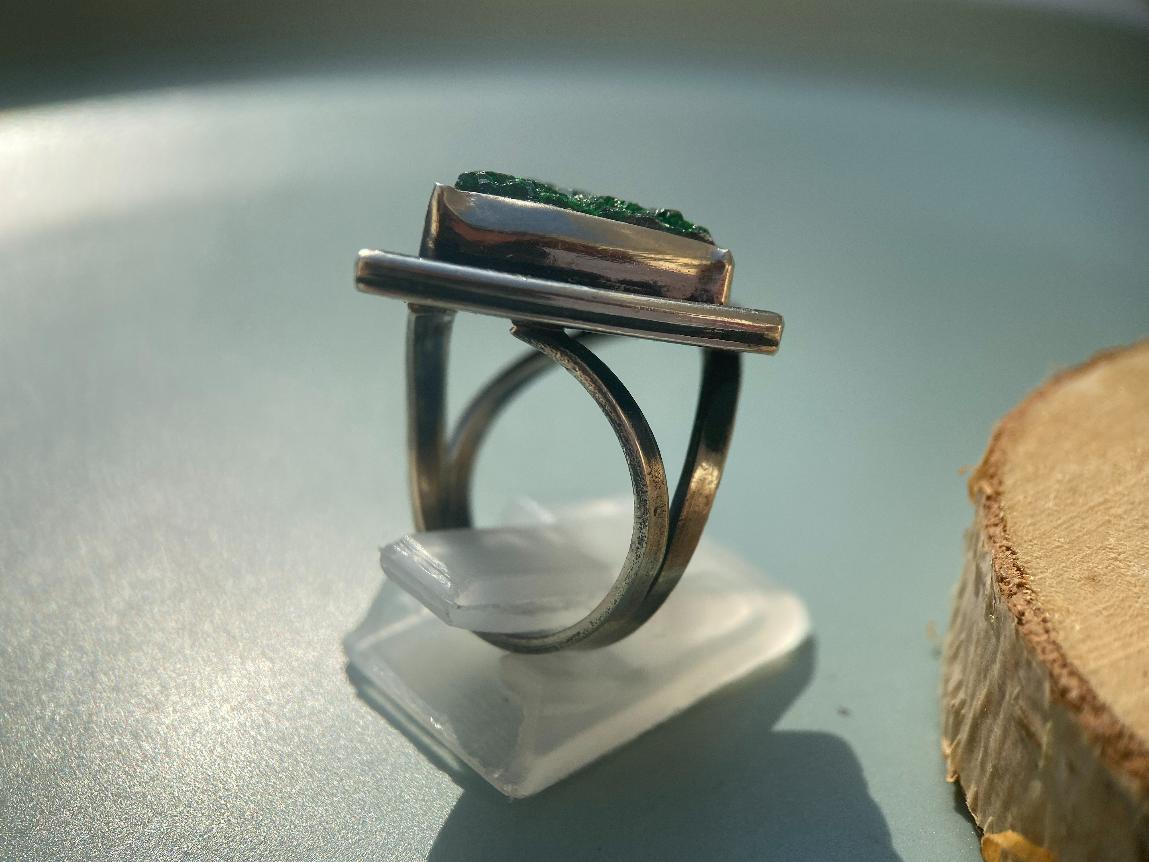 Кольцо с уваровитом (зелёным гранатом) в форме ромба, 17 размер KL-0413, фото 5