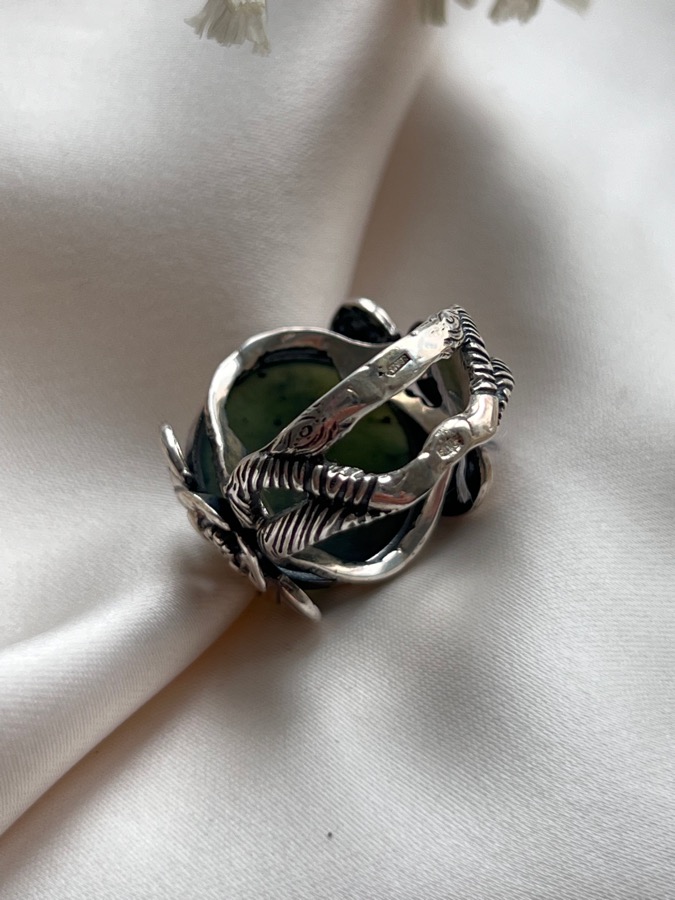 Кольцо из серебра с нефритом, 18,5 размер U-798, фото 4