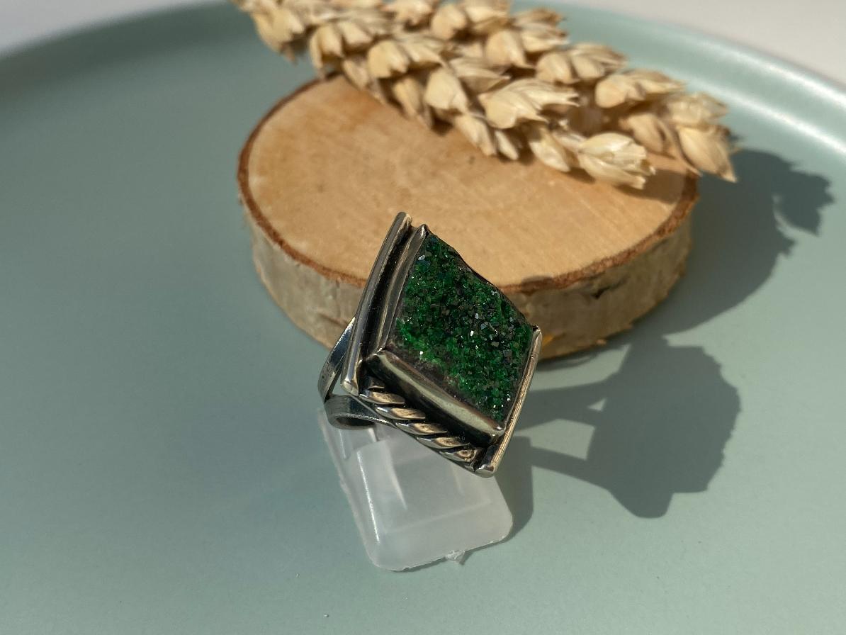 Кольцо с уваровитом (зелёным гранатом) в форме ромба, 17 размер KL-0413, фото 3