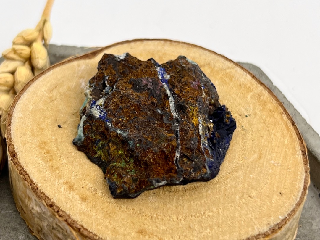 Малахит с азуритом и заринитом, полированный срез 3,8 х 3,4 х 0,9 см SK-0086, фото 3