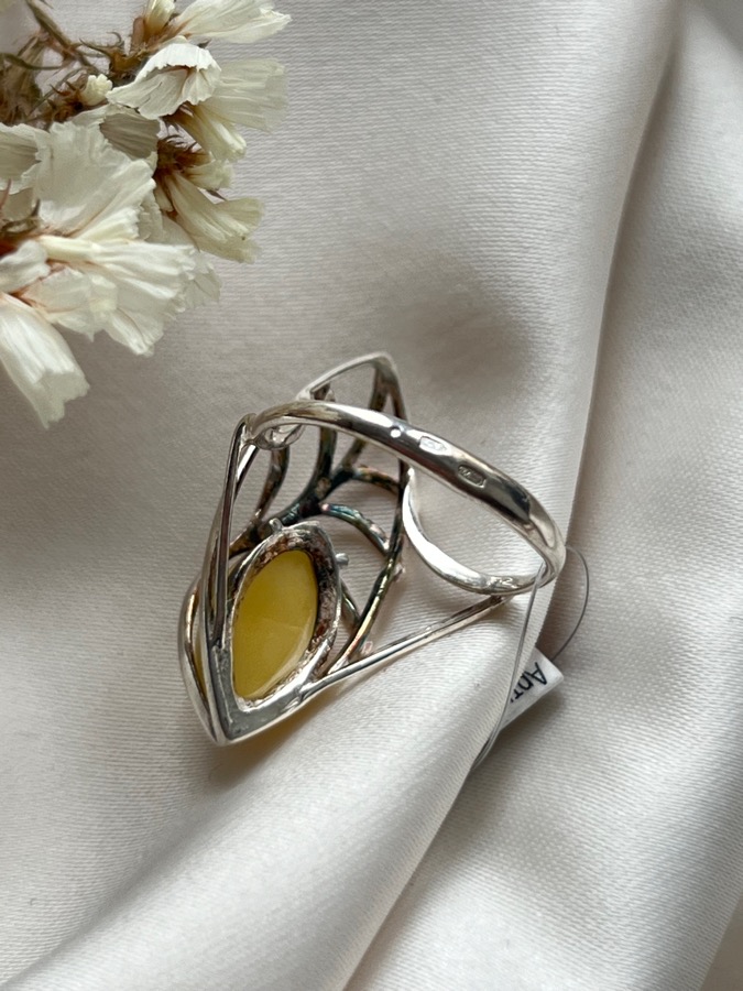 Кольцо из серебра с янтарём, 18,5 размер 820192, фото 6