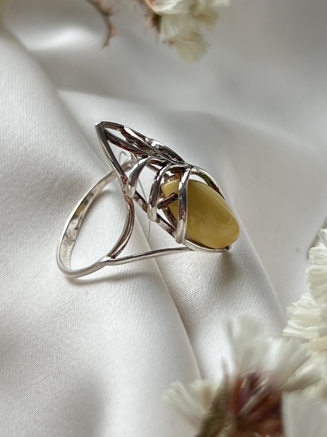 Кольцо из серебра с янтарём, 18,5 размер 820192, фото 5