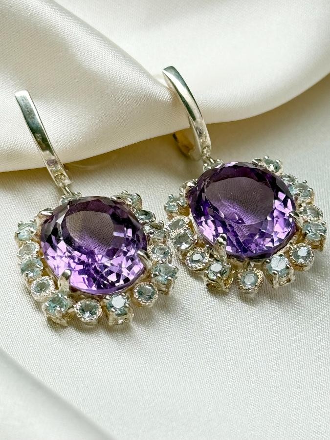 Серьги из серебра с аметистом и топазом  U-3252, фото 3