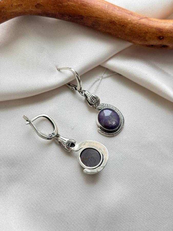 купить Серьги из серебра с корундом-рубином звездчным  , фото 4