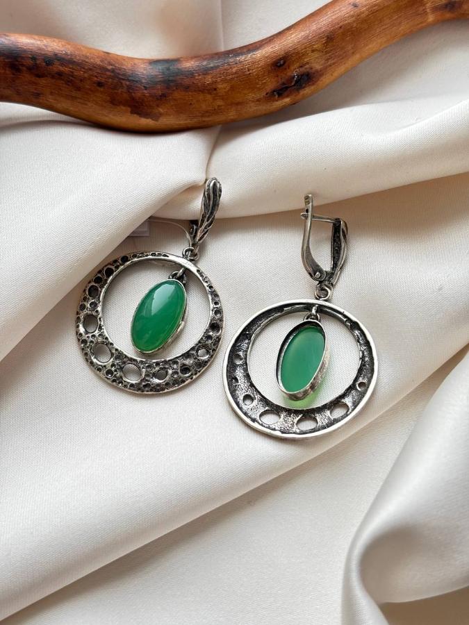 купить Серьги из серебра с хризопразом  , фото 4