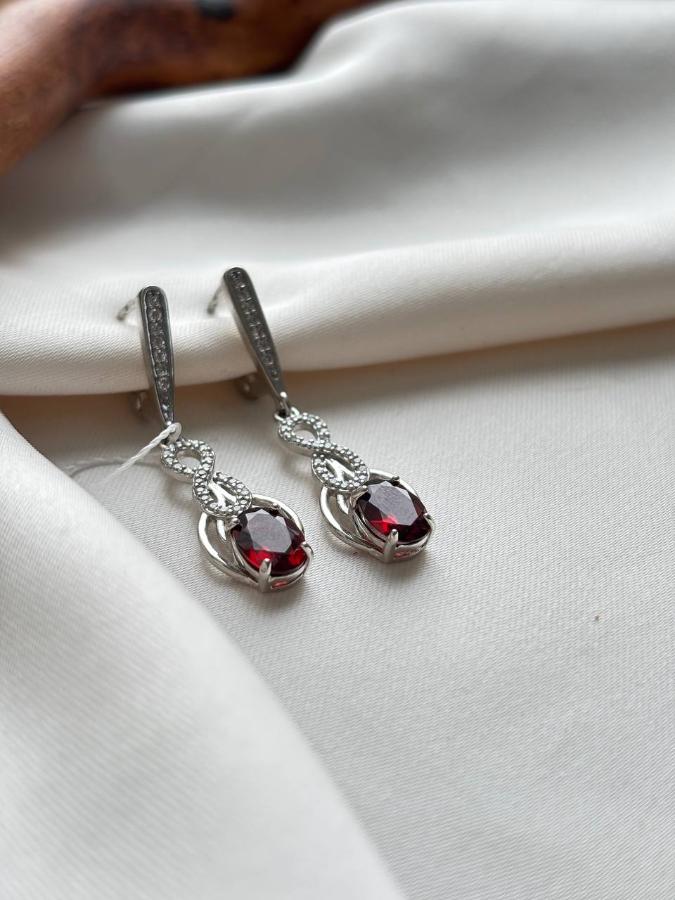купить Серьги из серебра с гранатом и фианитом  , фото 3