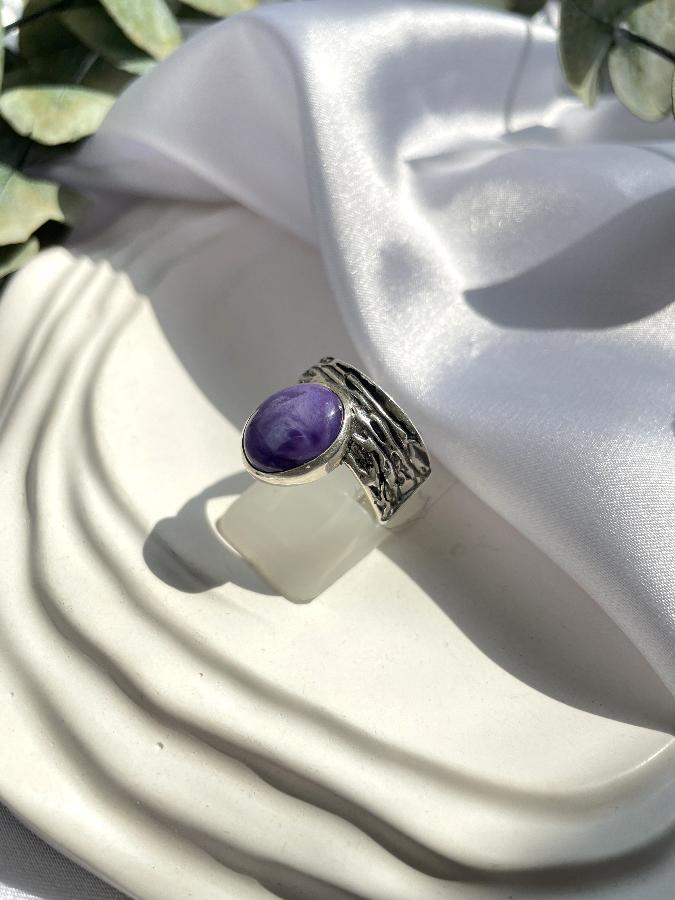 Кольцо из серебра с чароитом в огранке, 16,5 размер  588977, фото 3