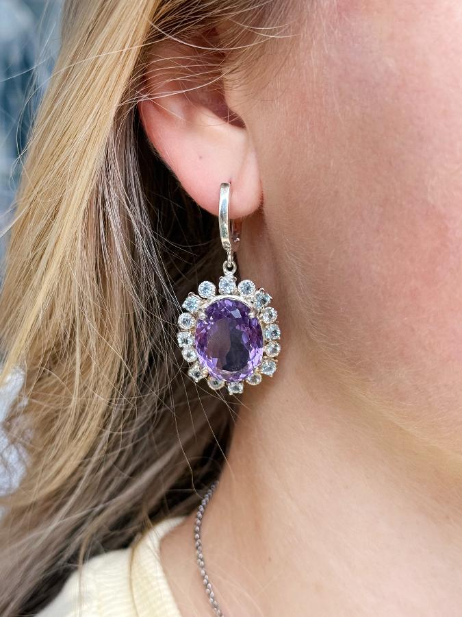 Серьги из серебра с аметистом и топазом  U-3252, фото 5