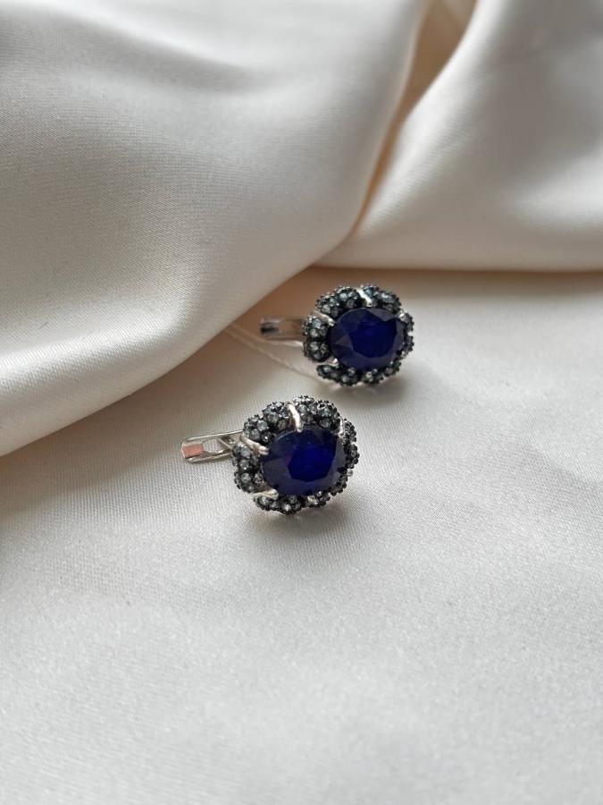 купить Серьги из серебра с сапфиром и танзанитом  , фото 2