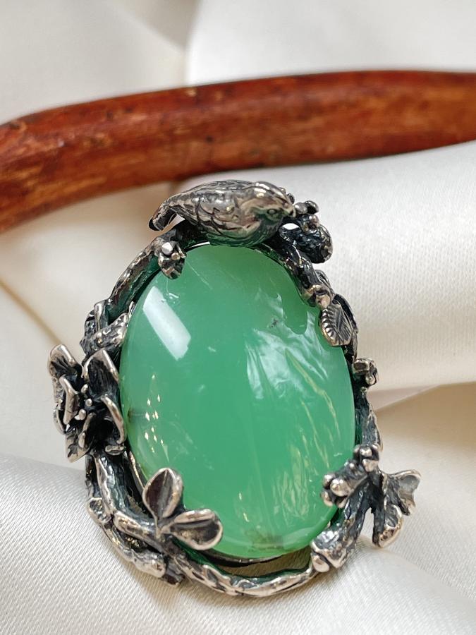 Кольцо из серебра с хризопразом, 18 размер U-1633, фото 1