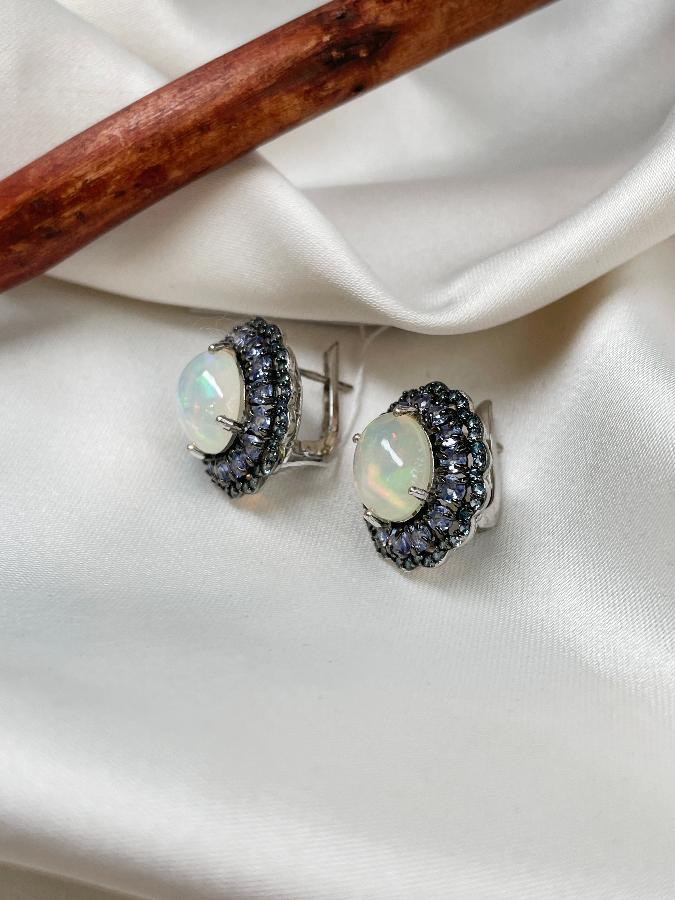 Серьги из серебра с опалом и танзанитом U-3108, фото 2