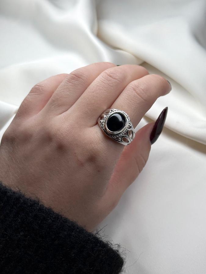 купить Кольцо из серебра с черным ониксом,19 размер , фото 5