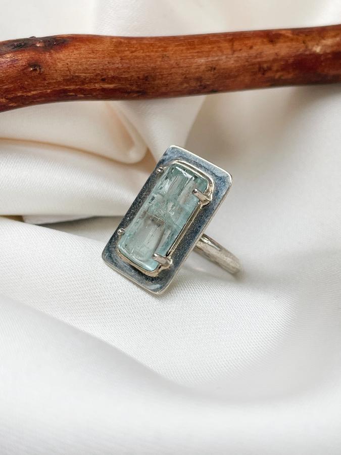купить Кольцо из серебра с аквамарином,15,5 размер , фото 2