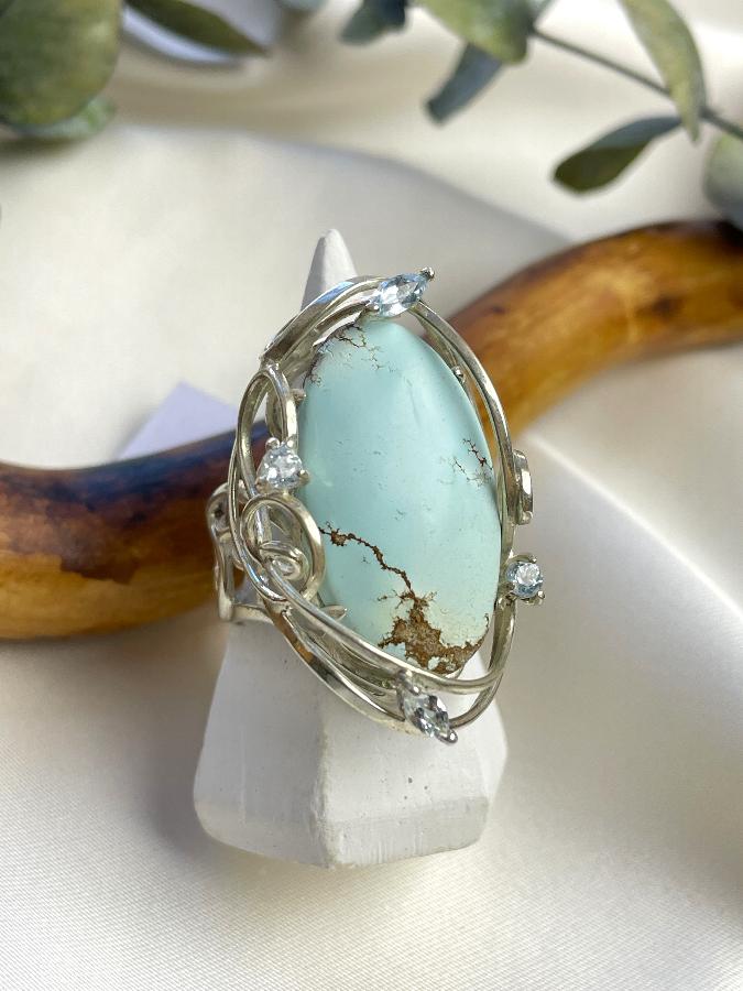 купить Кольцо из серебра с бирюзой и топазом, 19,0 размер , фото 3