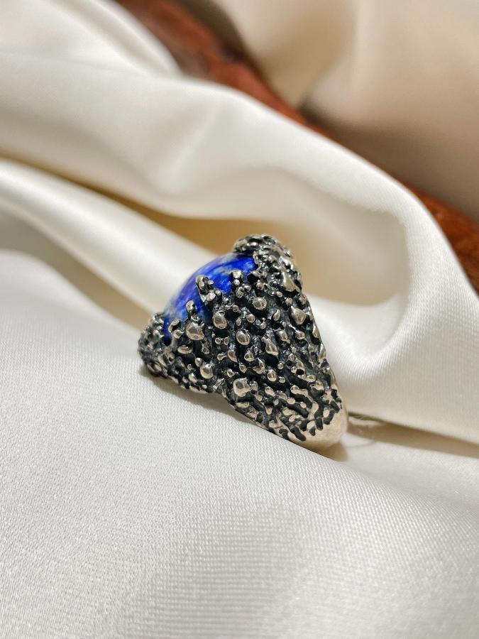 купить Кольцо из серебра с лазуритом, 17,7 размер , фото 2