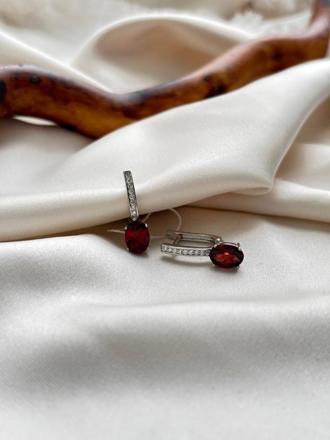 купить Серьги из серебра с гранатом и фианитом  , фото 3