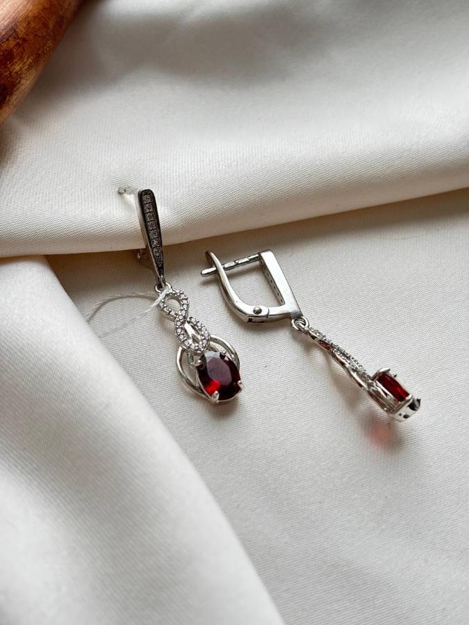 купить Серьги из серебра с гранатом и фианитом  , фото 1