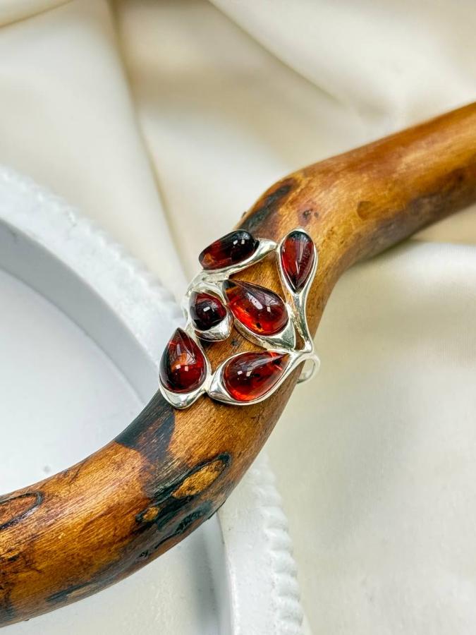 купить Кольцо из серебра с красным янтарем  , фото 3