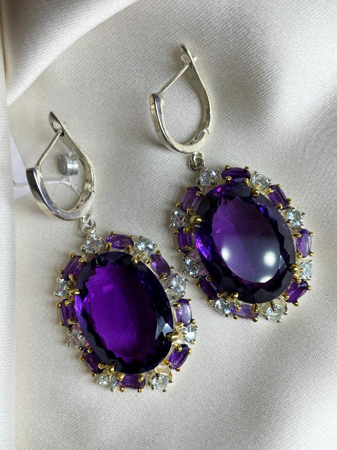 купить Серьги из серебра с аметистом и топазом , фото 5