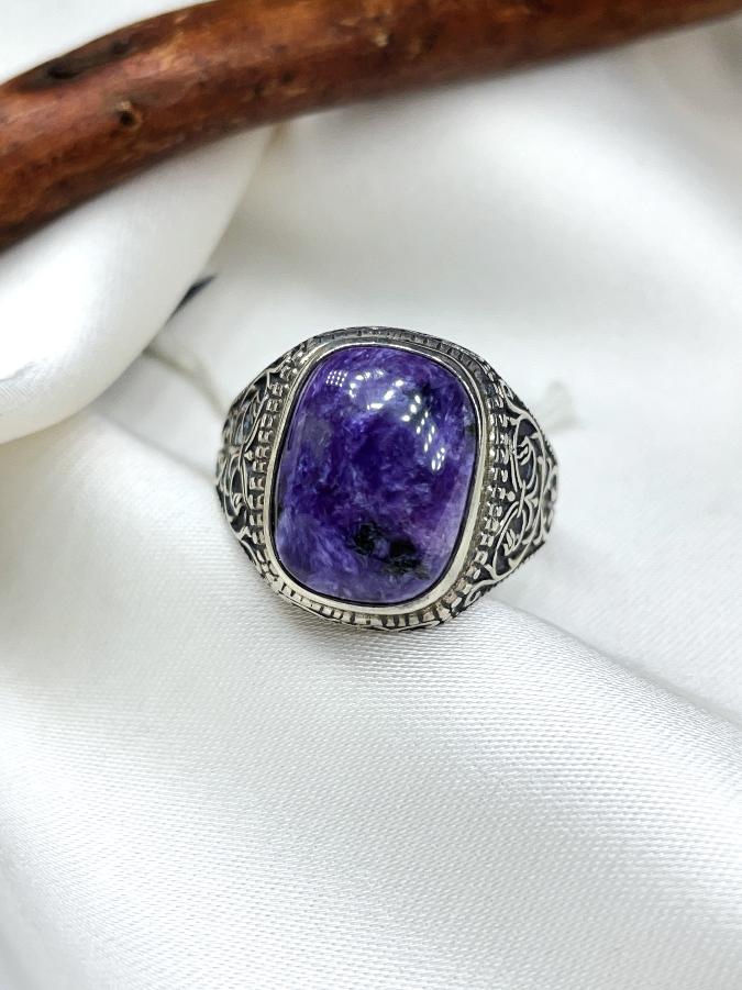 купить Кольцо-печатка из серебра с чароитом,20,5 размер , фото 4