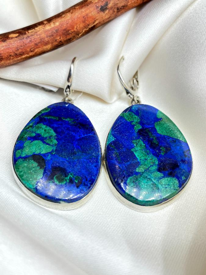 Серьги из серебра с азурмалахитом  U-153, фото 4