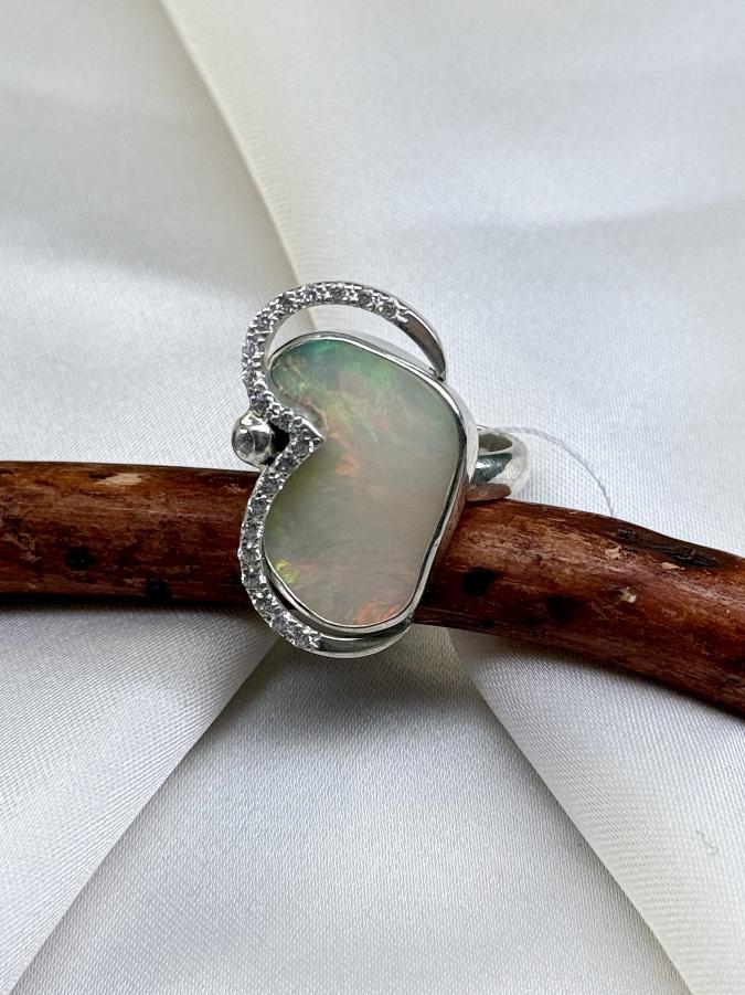 Кольцо из серебра с благородным опалом, 16 размер  U-3880, фото 4