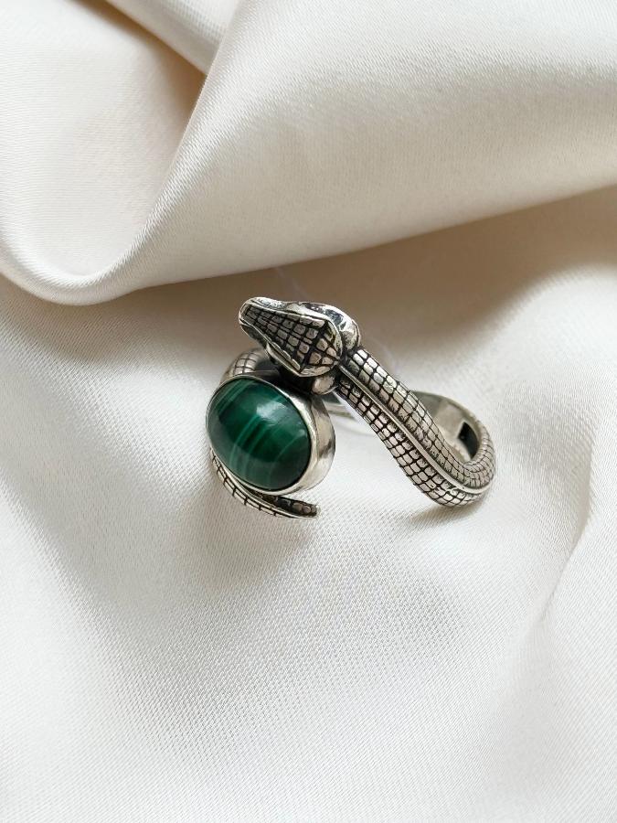 Кольцо из серебра с малахитом,19 размер  U-3830, фото 2