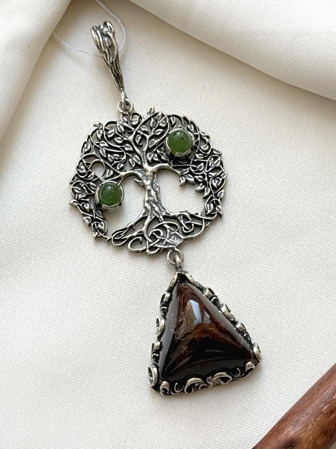 купить Кулон из серебра с турмалином и нефритом , фото 1