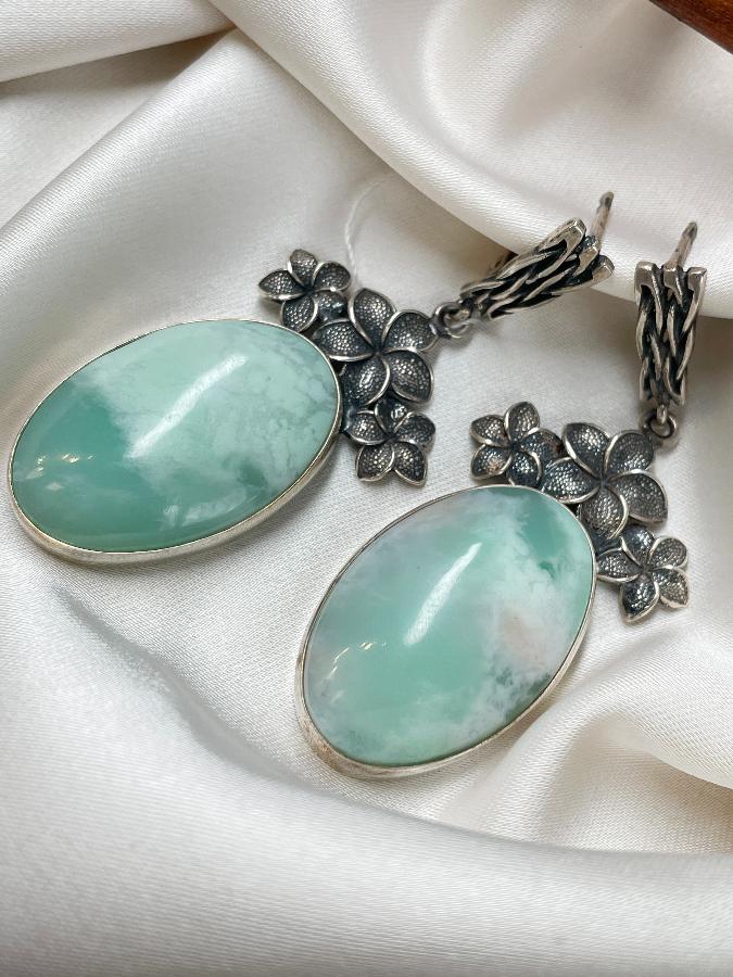 купить Серьги из серебра с хризопразом  , фото 1