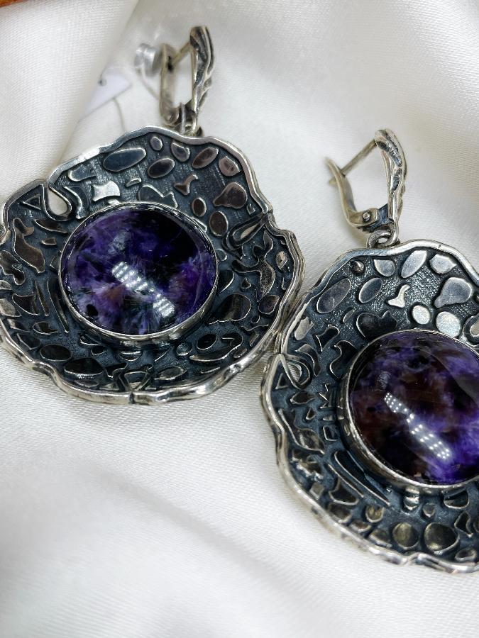 купить Серьги из серебра с чароитом  , фото 2