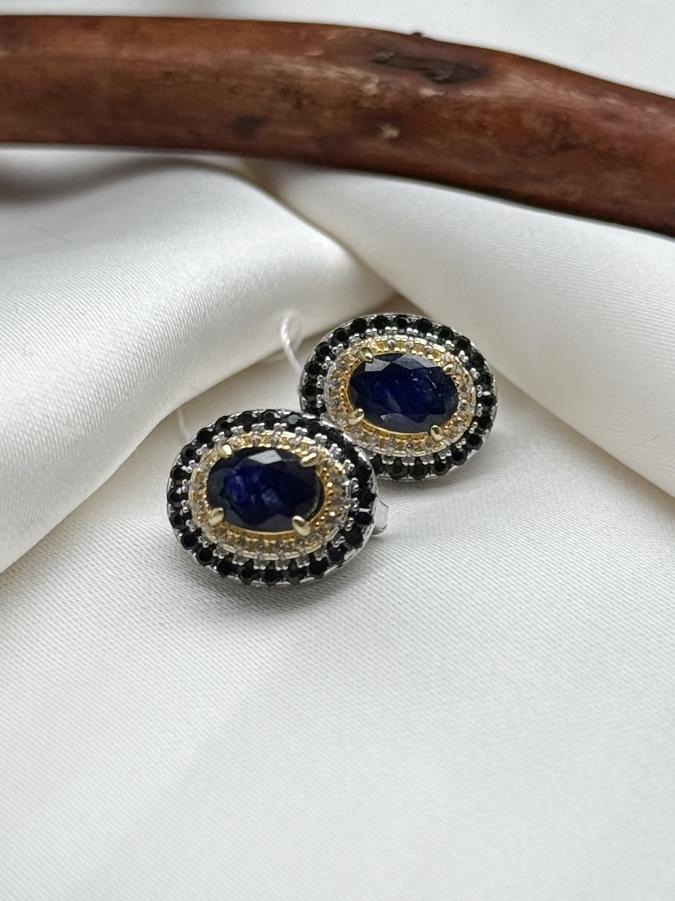 Серьги из серебра с сапфиром (синий корунд) U-3898, фото 1