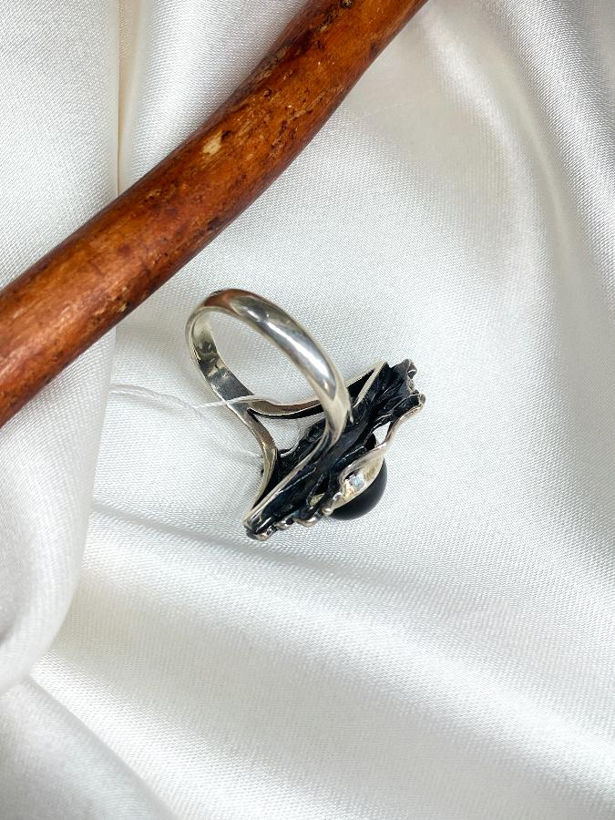 купить Кольцо из серебра с обсидианом,18 размер , фото 4