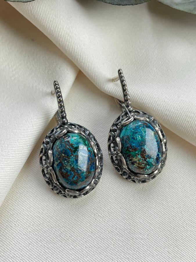 Серьги из серебра с хризоколлой   556204, фото 1