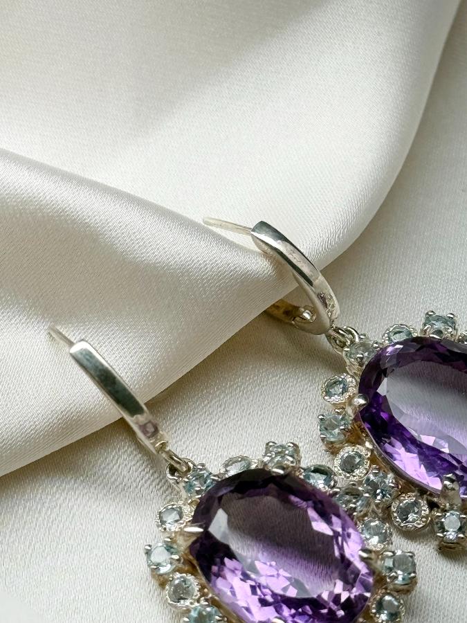 Серьги из серебра с аметистом и топазом  U-3252, фото 2