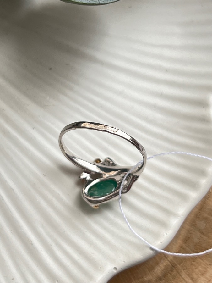 Кольцо из серебра с изумрудом (зелёный берилл), 18 размер U-1101, фото 4