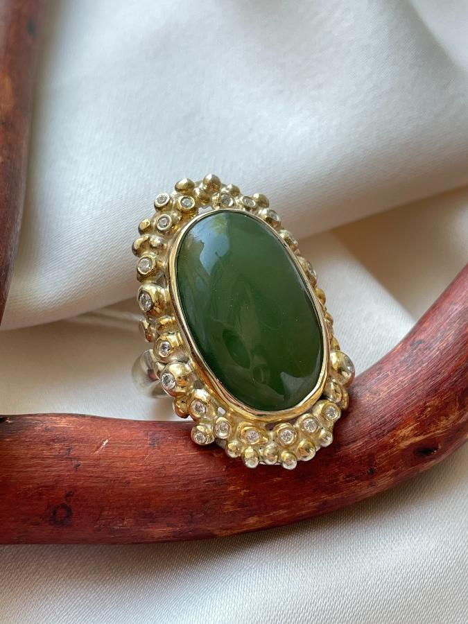 купить Кольцо из серебра с нефритом, 17,5 размер  , фото 4