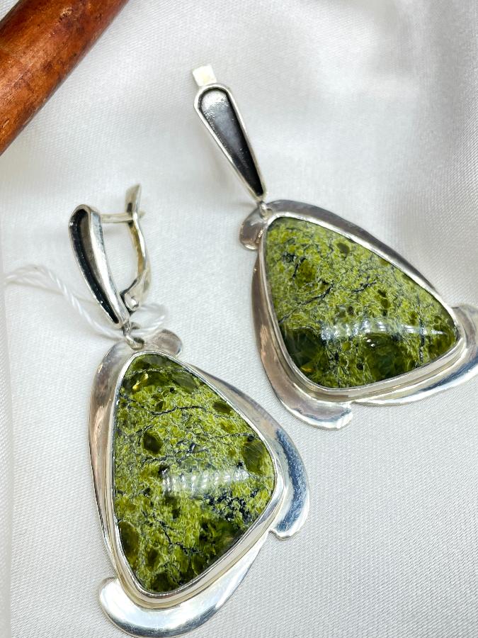 Серьги из серебра с змеевиком  U-3465, фото 1