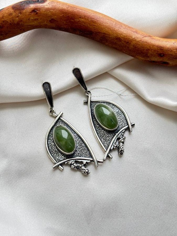 купить Серьги из серебра с нефритом  , фото 2
