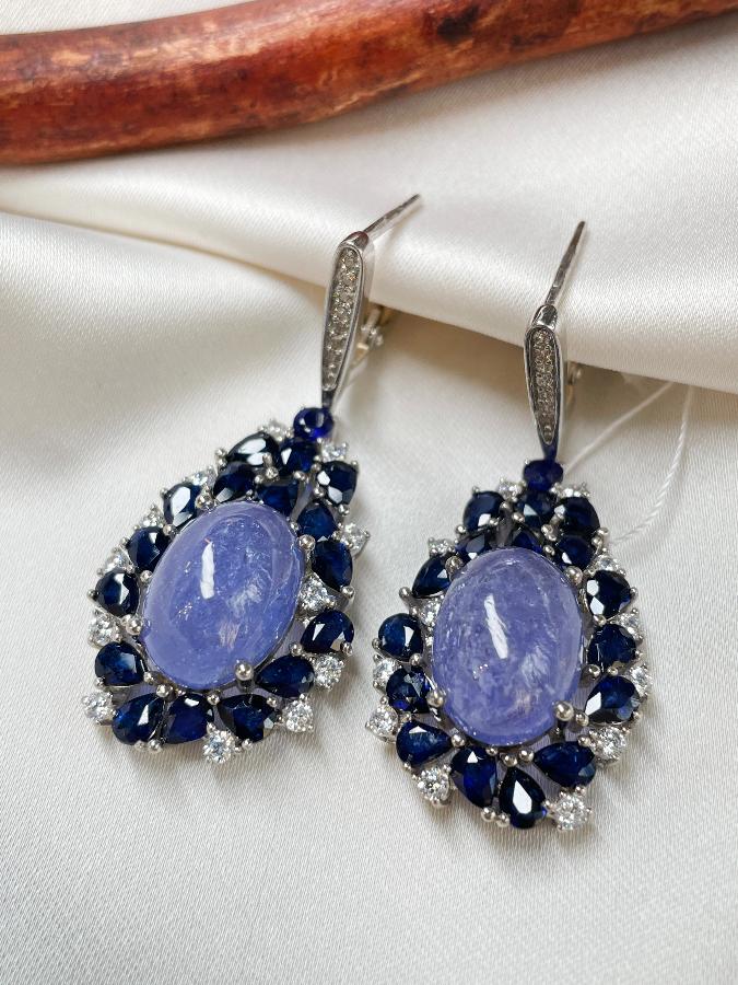 Серьги из серебра с танзанитом и сапфиром U-3534, фото 1