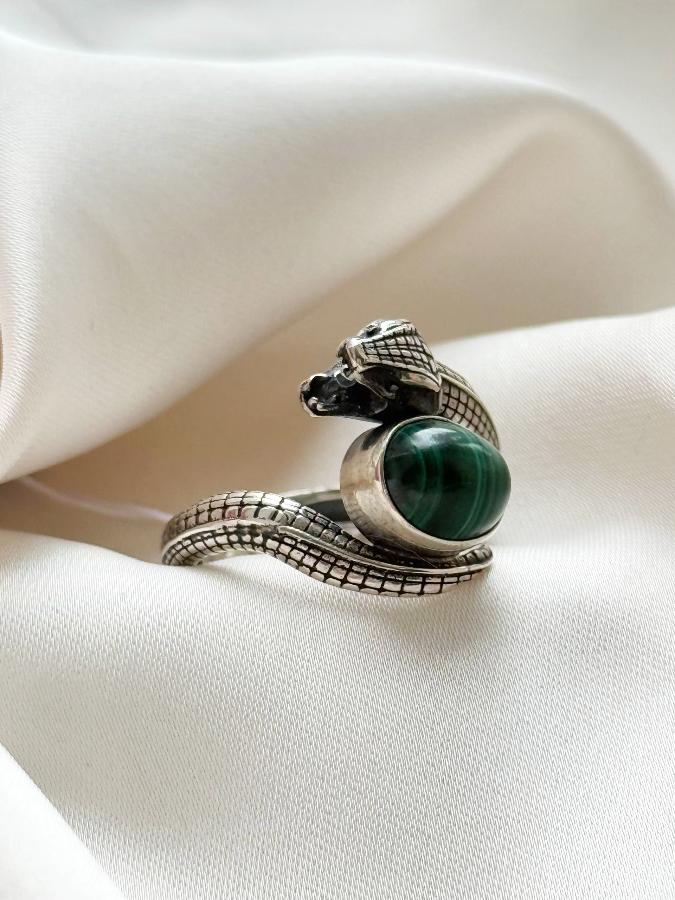 Кольцо из серебра с малахитом,19 размер  U-3830, фото 4