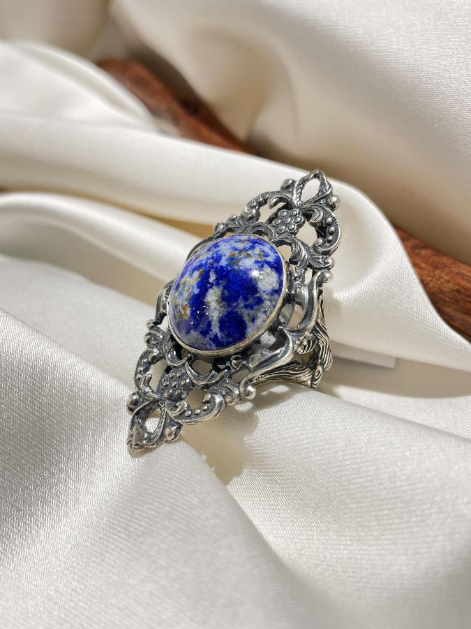 Кольцо из серебра с лазуритом, 18,5 размер  U-1273, фото 2