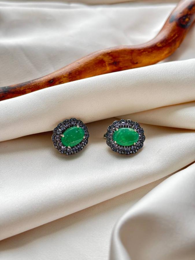 купить Серьги из серебра с хризопразом и танзанитом  , фото 2