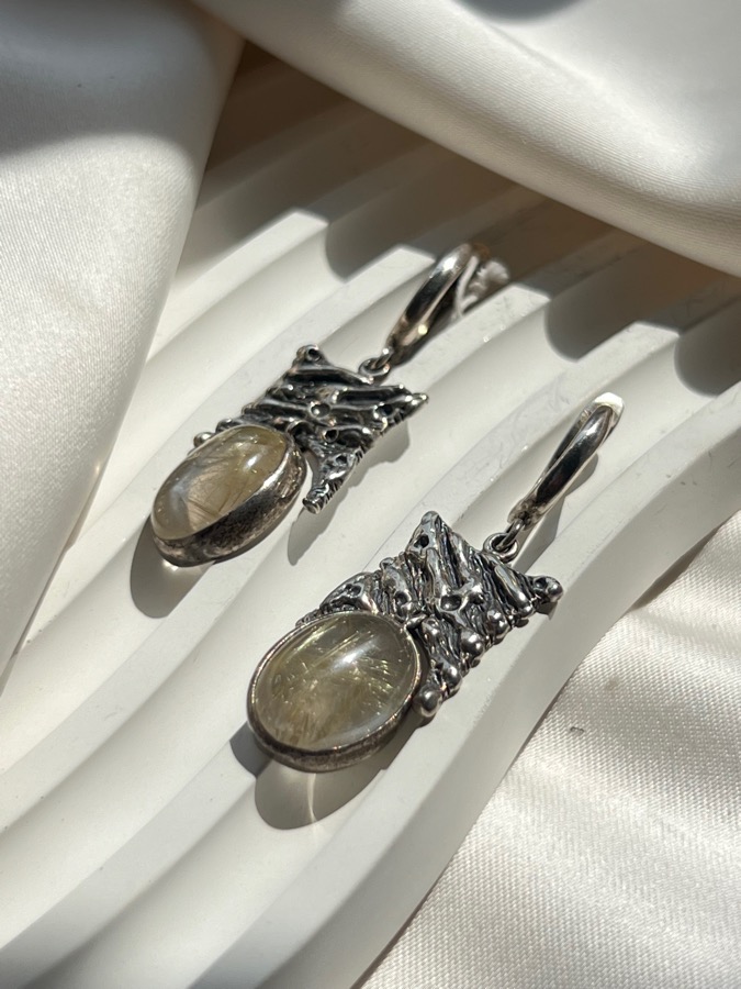 купить Серьги из серебра с волосатиком (рутиловый кварц) , фото 3