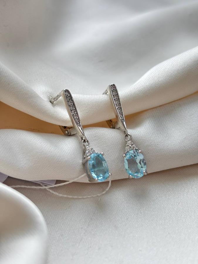 купить Серьги из серебра с топазом и фианитами  , фото 4