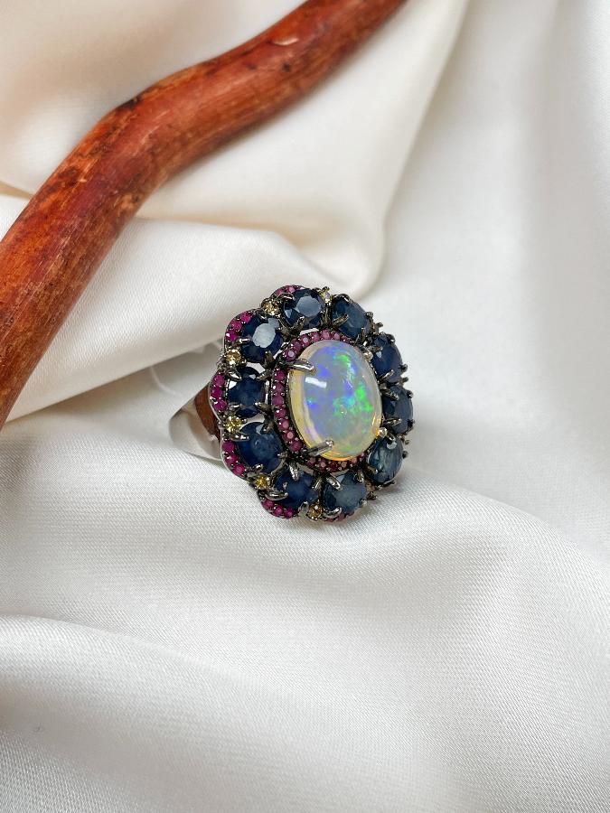 купить Кольцо из серебра с самоцветами,17,5 размер , фото 4