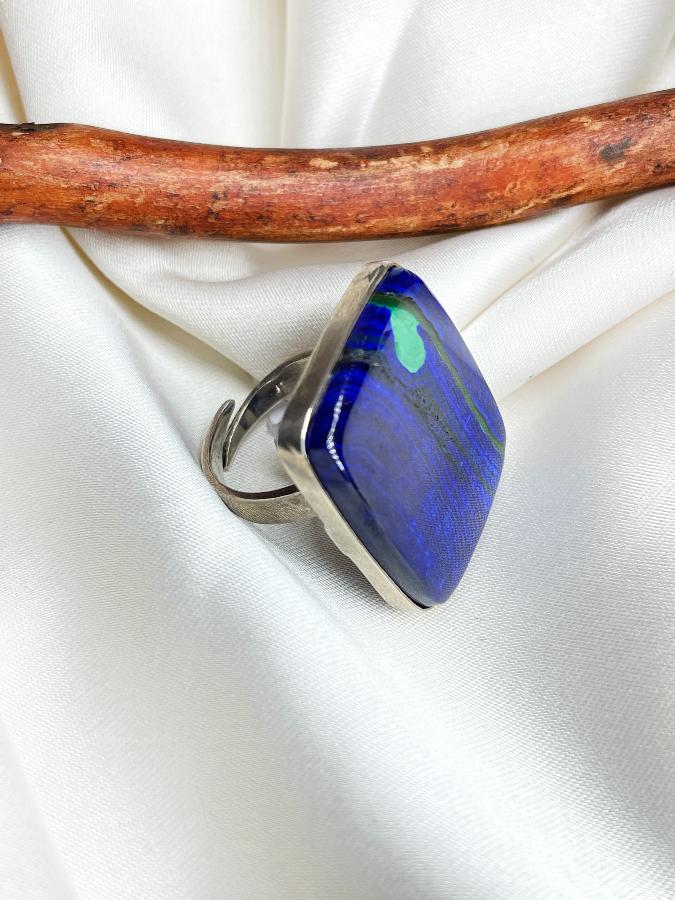 Кольцо из серебра с азурмалахитом,18 размер U-733, фото 4