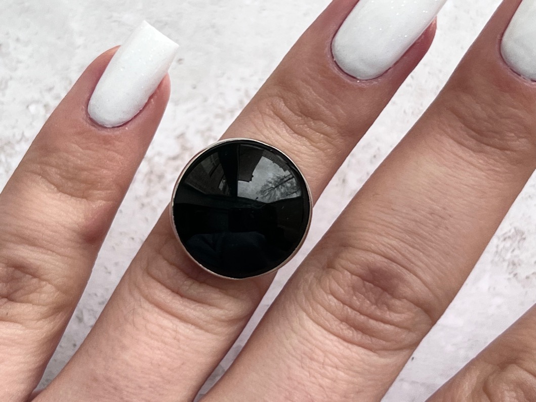 Кольцо с чёрным нефритом, 16 размер KL-0650, фото 4