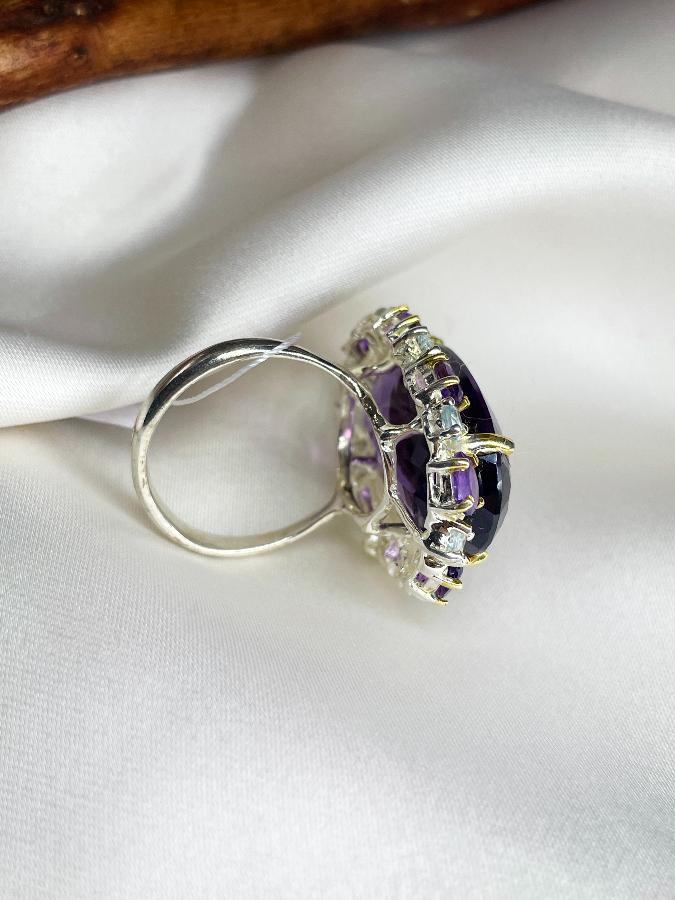 купить Кольцо из серебра с аметистом и топазом,19,5 размер , фото 4