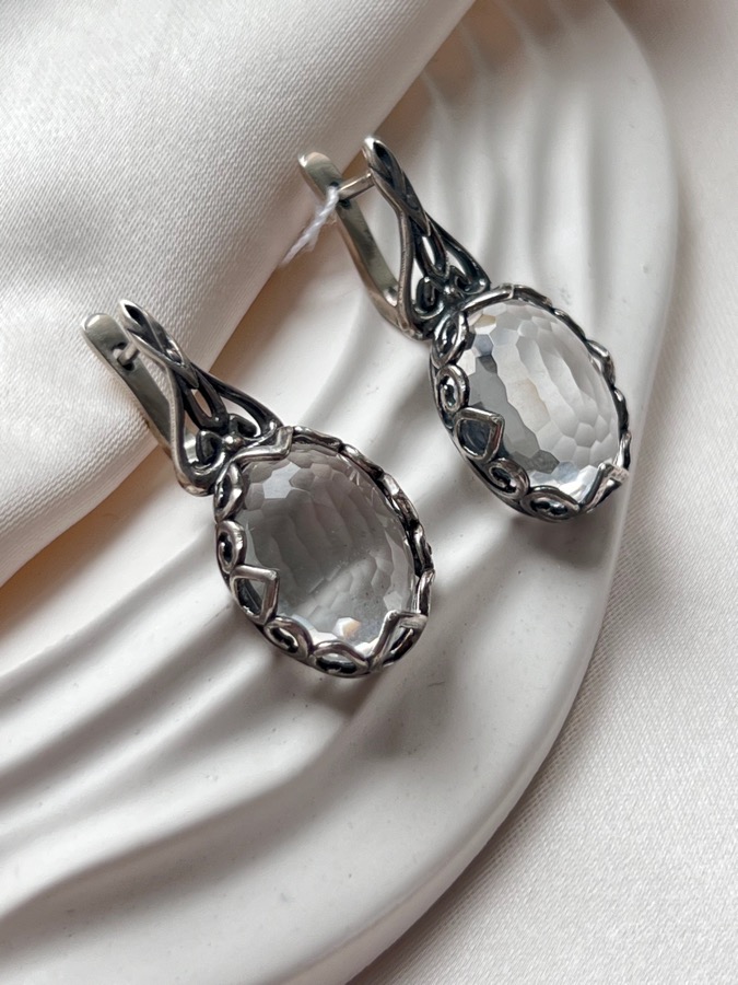 Серьги из серебра с горным хрусталём в огранке SER-0489, фото 1