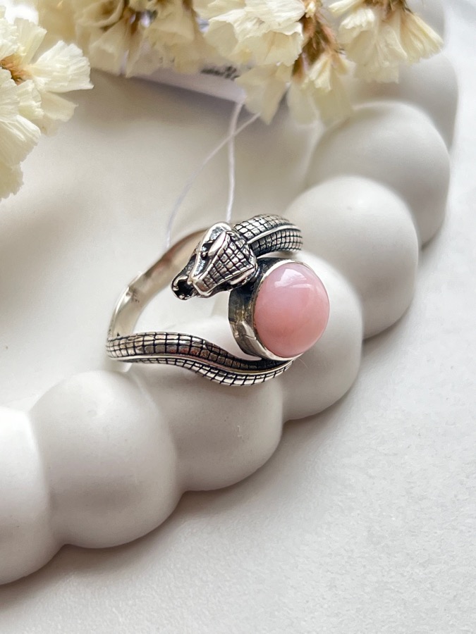 Кольцо в форме змеи из серебра с розовым опалом, 21 размер U-1294, фото 3